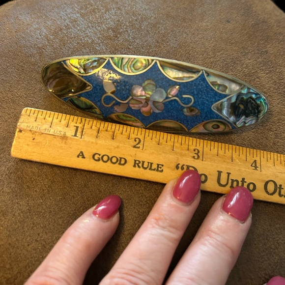Vintage Alpaca Abalone Shell & Turquoise Inlay Hair Barrette main image 6
